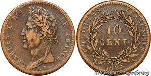 S7345 Rare Colonies Guyana 10 Centimes pour la Guyane et le Sénégal Charles X 1825