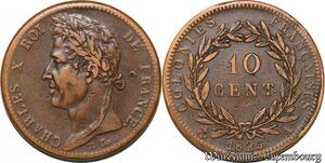 S7346 Rare Colonies Guyana  10 Centimes Guyane et le Sénégal Charles X 1825 AU