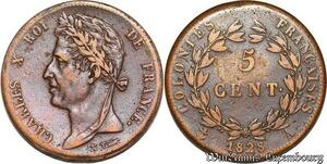 S7347 Guyane 5 Centimes Charles X pour les colonies 1828 Paris XF +++