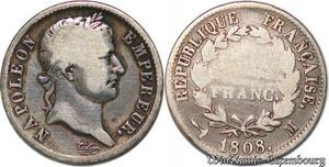S7416 1 Franc Napoléon I 1808 M Toulouse Argent Silver -&gt;Faire Offre