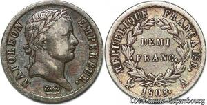 S7428 1/2 Franc Napoléon I 1808 A Paris Argent Silver ->Faire Offre