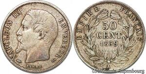 S7432 50 Centimes Napoléon I 1859 A Paris Argent Silver ->Faire Offre