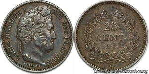 S7433 25 Centimes Louis-Philippe 1845 B Rouen Argent Silver superbe ++