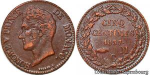 S7442 Monaco Principauté 5 Centimes Honoré V 1837 Lustre ->Faire Offre