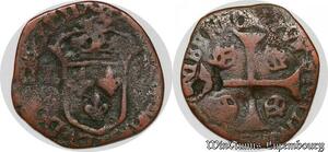 S7467 Rare Faux d'époque Fauté Louis XIII douzain aux 4 couronnes cuivre