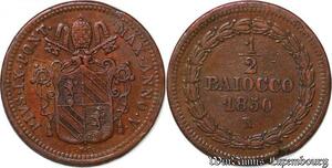 S7534 Papal States Vatican Mezzo 1/2 Baiocco 1850 R Pie IX superbe