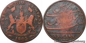 S7611 Inde Britannique British India 20 Cash 1803 East India Company