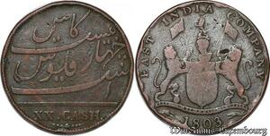 S7612 Inde Britannique British India 20 Cash 1803 East India Company