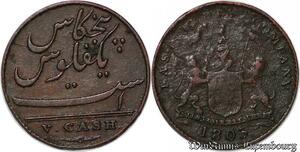 S7618 Inde Britannique British India 5 Cash 1803 East India Company