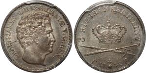 S7674 Danmark 3 RingsBank Skilling Christian VIII 1842 PCGS MS64 -&gt;Faire Offre