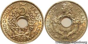 S7686 Rare French Indo China 5 Cents Marianne 1939 PCGS MS67 ->Faire Offre