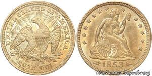 S7694 Rare USA 25 Cents Liberty Seated Quarter 1853 PCGS UNC !