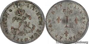 S7708 French Colonies USA Louis XV 1741 BB Strasbourg Sou M PCGS AU53