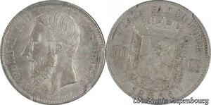 S7711 Belgium 50 Centimes Léopold II 1866 PCGS AU58 ->Make offer