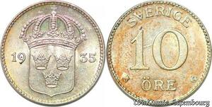 S7851 Suède Sweden 10 Öre Gustave V 1935 FDC ! Silver-> Make Offer