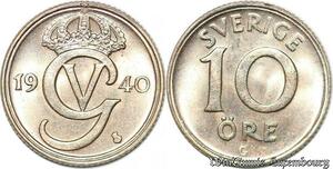 S7852 Suède Sweden 10 Öre Gustave V 1940 FDC Silver -> Make Offer