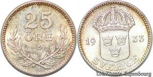 S7854 Suède Sweden 25 Öre Gustave V 1933 FDC ! Silver -> Make Offer