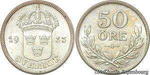S7857 Suède Sweden 50 Öre Gustave V 1933 AU Silver -> Make Offer