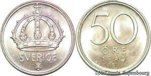 S7859 Suède Sweden 50 Öre Gustave V 1949 FDC ! Lustre Argent-> Make Offer