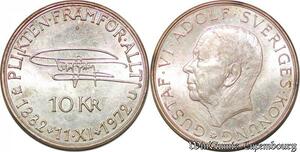 S7868 Suède Sweden 10 Kronor Gustave VI 1972 UNC Silver -> Make Offer