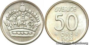 S7874 Suède Sweden 50 Öre Gustave V 1952 TS Silver AU -> Make Offer
