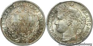 S7893 Rare 50 Centimes 1881 A Paris PCGS MS64 Argent Silver FDC -> Faire Offre