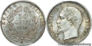 S7897 Rarissime 50 Centimes Napoléon I 1853 A Paris PCGS MS62 Argent SPL