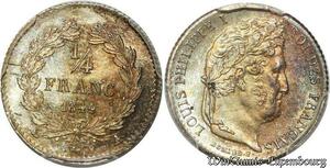 S7898 Rare 1/4 FrancLouis-Philippe I 1844 A Paris PCGS MS64 FDC Argent Silver
