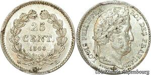 S7899 Très Rare 25 Centimes Louis-Philippe I 1848 BB Strasbourg Argent PCGS MS62