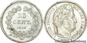 S7900 25 Centimes Louis-Philippe I 1846 A Paris PCGS MS62 Argent Silver