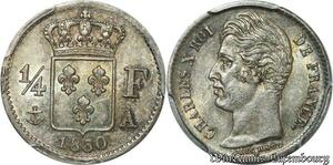 S7904 Rare 1/4 Franc Charles X 1830 A Paris PCGS MS64 Argent Silver