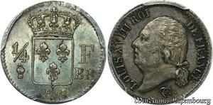 S7905 Finest! 1/4 Louis XVIII 1817 BB Strasbourg PCGS AU58 Argent Silver