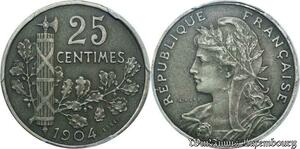 S7906 Rarissime 25 Centimes Essai Patey 1904 PCGS SP66 Argent Silver Matte FDC
