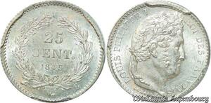 S7910 Rare 25 Centimes Louis Philippe I 1845 B Rouen PCGS MS64 Argent FDC