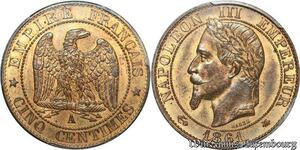 S7916 Rare 5 Centimes Napoléon I 1861 A Paris PCGS MS64 FDC ! -> Faire Offre