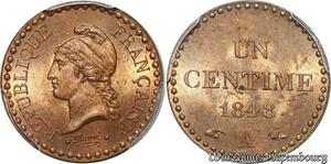 S7928 1 Centime 1848 A Paris PCGS MS64 FDC ! Red Color -> Faire Offre