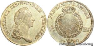 S7933 Finest Sweden 1/6 Rigsdaler Gustav III 1790 OL PCGS MS62 Silver