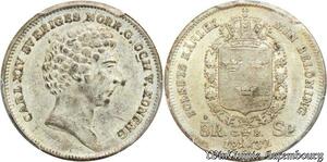 S7938 Suède Sweden 1/8 Riksdaler Carl XIV 1832 CB PCGS AU55 Argent Silver