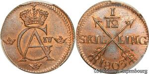S7939 Suède Sweden 1/12 Skilling Gustaf IV Adolf 1803 PCGS MS64 FDC