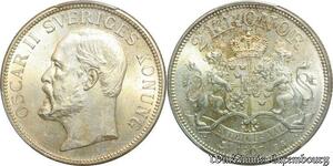 S7943 Sweden Rare 2 Kronor Oscar I II 1907 EB PCGS MS64+ FDC Argent