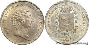 S7948 Rare Sweden 1/8 Riksdaler Carl XIV 1832 CB PCGS AU58 Silver