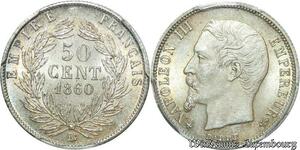 S7953 Très Rare ! Finest 50 Centimes Napoléon I 1860 PCGS MS64 FDC