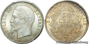 S7954 Rare ! 50 Centimes Napoléon I 1860 BB Strasbourg PCGS MS63 SPL