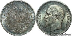 S7961 Rare 50 Centimes Napoléon I 1857 A PCGS MS63 Splendide ->Faire Offre