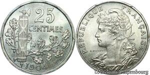 S7962 Finest Rare ! Essai 25 Centimes Patey 18 pans 1904 PCGS SP66