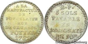 S7977 Finest Constitution 5 sols Potter 1791-1792 Argent PCGS MS63 SPL