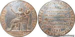 S7984 Rare Constitution 1791-1792 2 sols Monneron Frères An III PCGS MS62 SPL