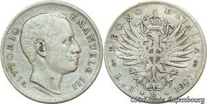 S2006 Italia Une Lira Lire Vittorio Emanuel III 1907 Argent Silver