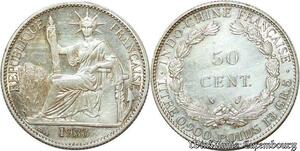 S2020 Rare French Indochina 50 Cents 0,900 Poids 1936 Silver SPL