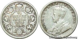 S2021 India 1/4 Rupee George V 1926 Calcutta MintSilver